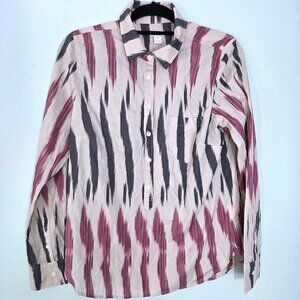 NWOT J. Crew Pink & Gray Ikat Stripe Cotton Button Down Shirt Size M